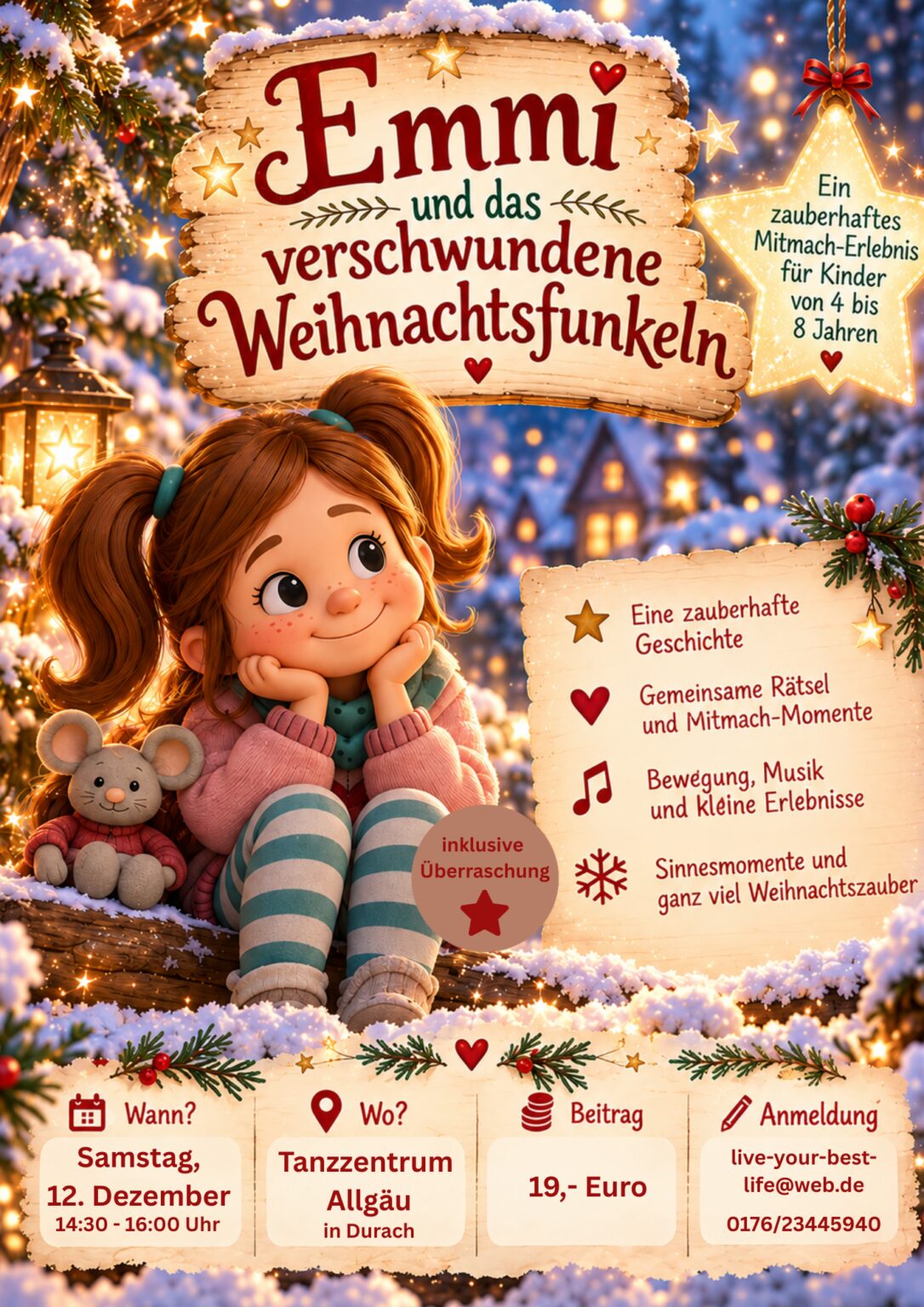 „Emmi und das verschwundene Weihnachtsfunkeln“ – Mitmachgeschichte für Kinder von 4 – ca. 8 Jahren